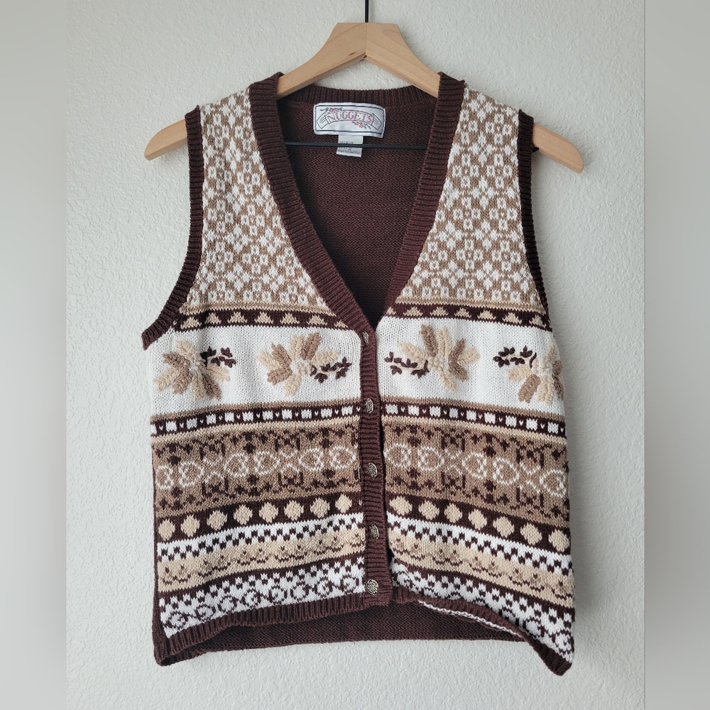 vintage brown embroidered ramie cotton vest, medium